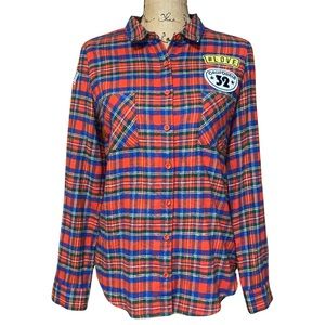 Love Tree Happens Plaid Flannel Button Up With Patches Size M